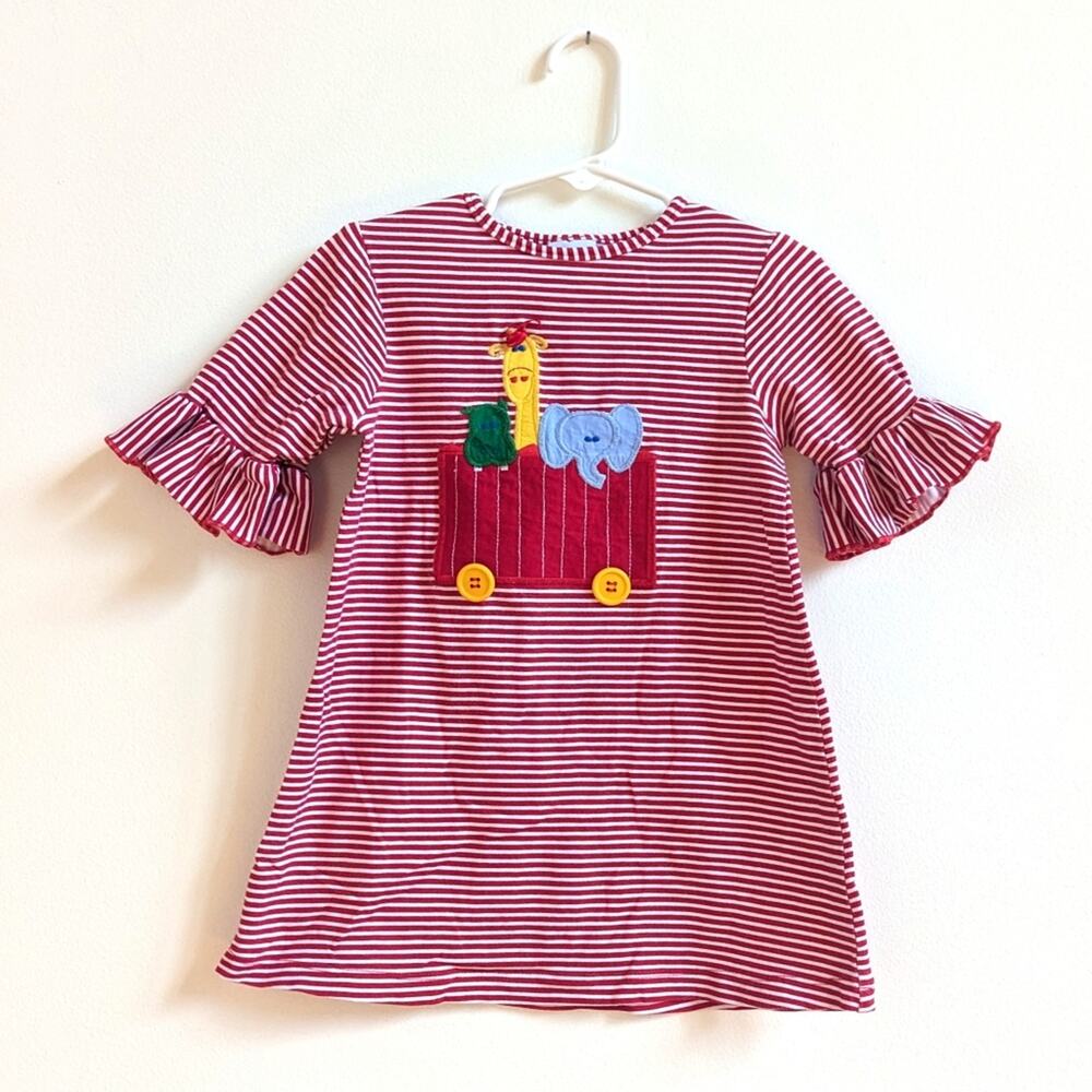 Bailey Boys Dress Girls Sz 2-3T Red Stripe Circus Animal Train Boutique